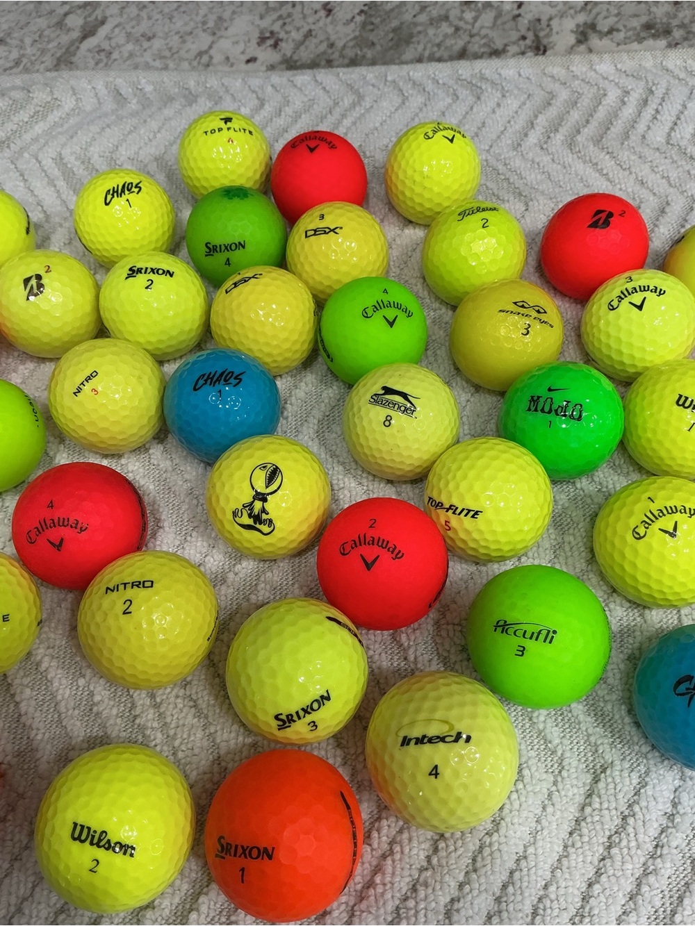 Mixed Neon Golf Balls - Yellow, Green, Red, Orange, Blue